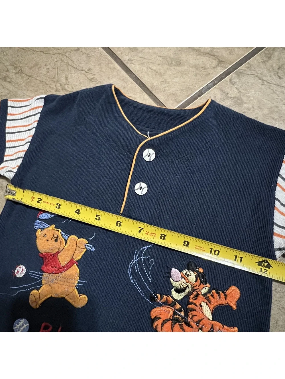 Vtg Winnie the Pooh Embroidered Patched Playball Baseball Henley Button Shirt 3T